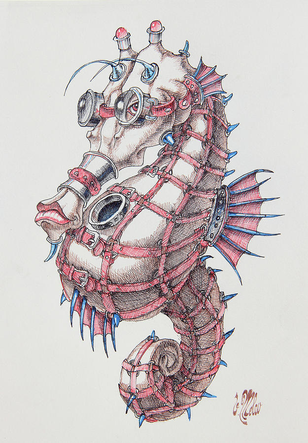 Seahorse in Steampunk #2 Drawing by Victor Molev