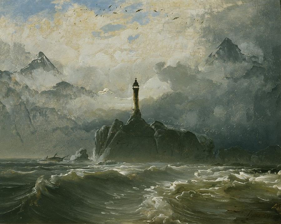 Seascape and Lighthouse #1 Painting by Peder Balke