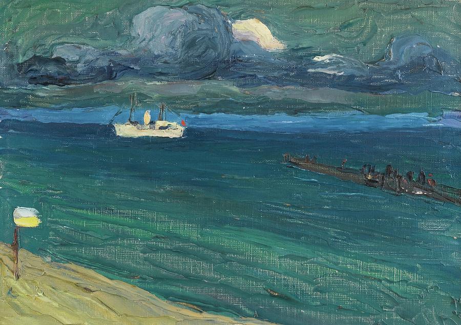 Seascape With Steamer #1 Painting by Wassily Kandinsky