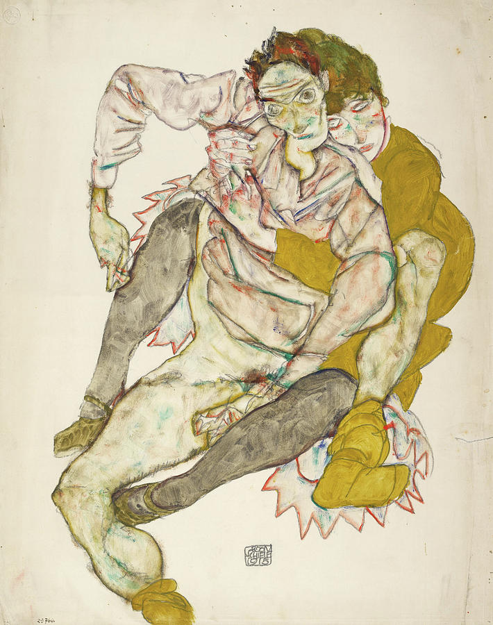 Egon Schiele Drawing - Seated Couple #2 by Egon Schiele