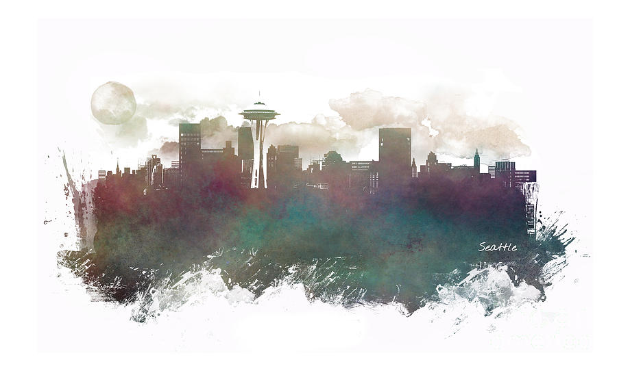 Seattle Washington skyline #1 Digital Art by Justyna Jaszke JBJart