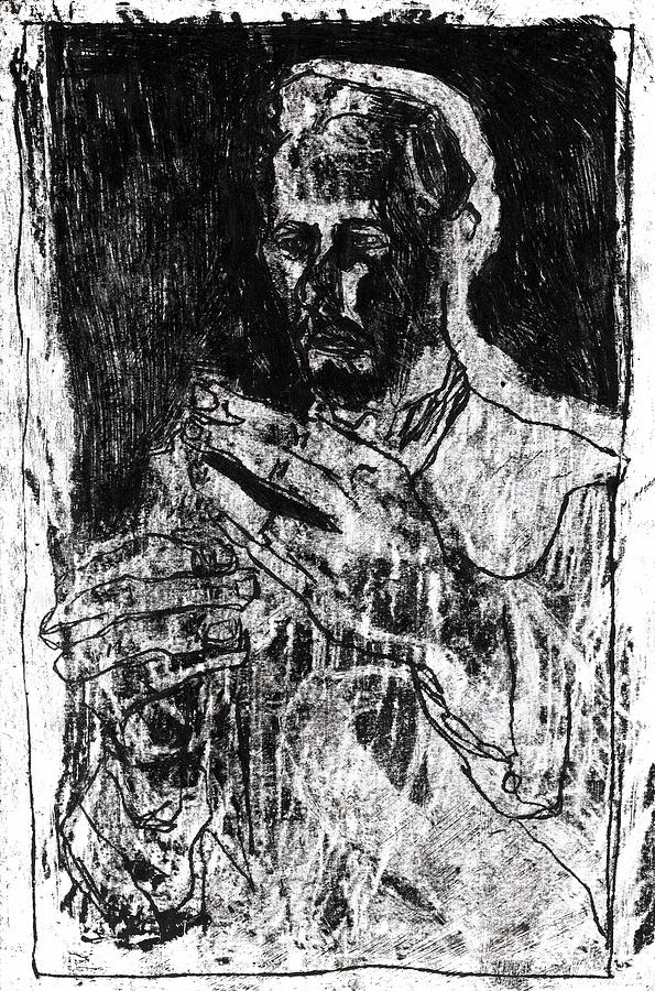 Self holding a pen #1 Drawing by Edgeworth Johnstone
