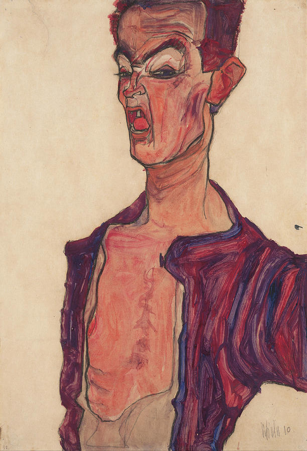 Egon Schiele Painting - Self-Portrait, Grimacing #1 by Egon Schiele