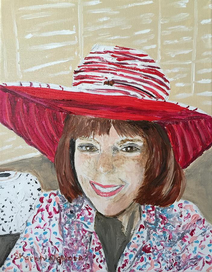 Portrait Painting - Self Portrait Red Hat #1 by Sharon De Vore