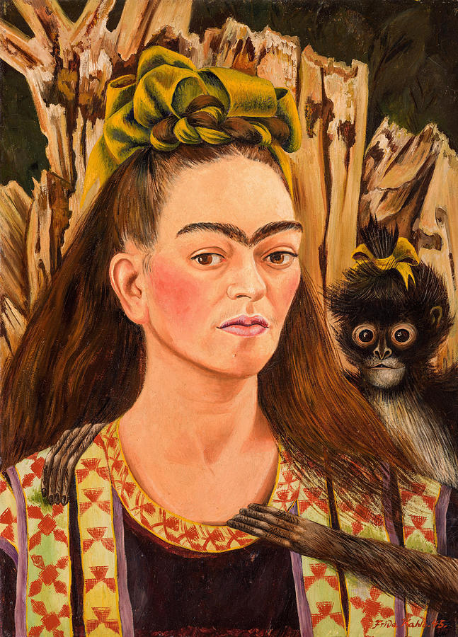 Self-portrait with monkey, 1938 Photograph by Frida Kahlo - Pixels