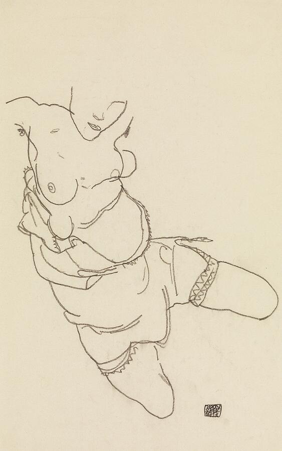 Semi-Dressed Model, from 1917 Drawing by Egon Schiele