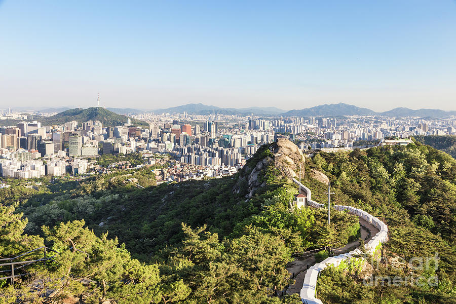 Seoul city wall from Inwangsan mountain in South Korea capital c #1 Photograph by Didier Marti