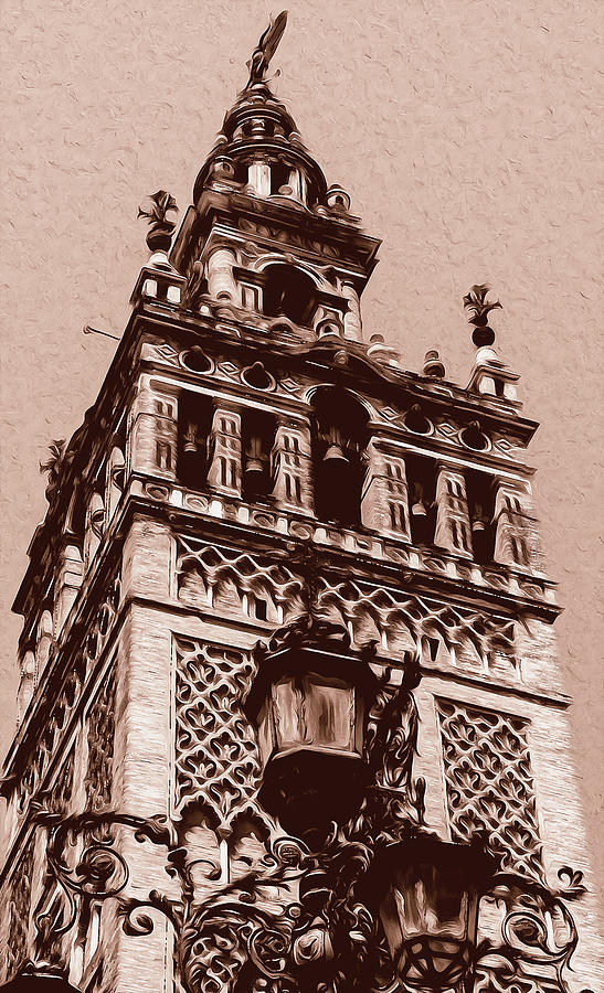 Seville, Giralda in sepia tones #1 Painting by AM FineArtPrints