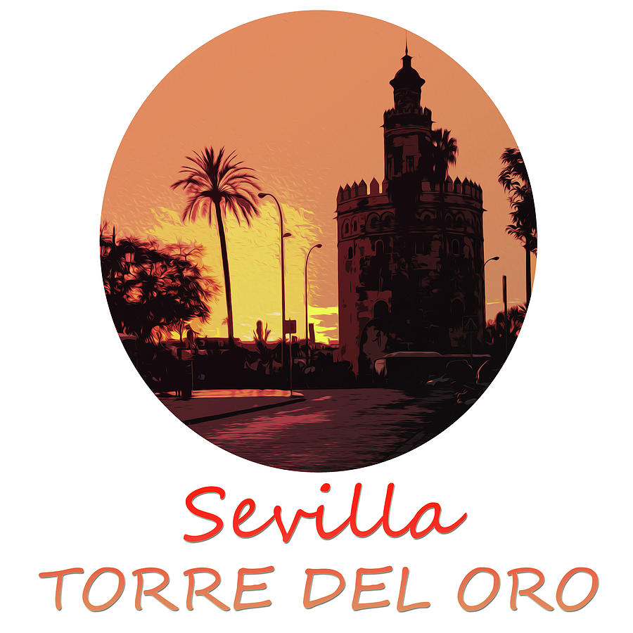 Seville, Torre del Oro at sunset #2 Painting by AM FineArtPrints