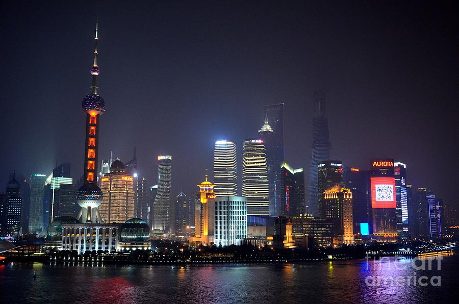 Shanghai China skyline at night from Bund #1 Photograph by Imran Ahmed