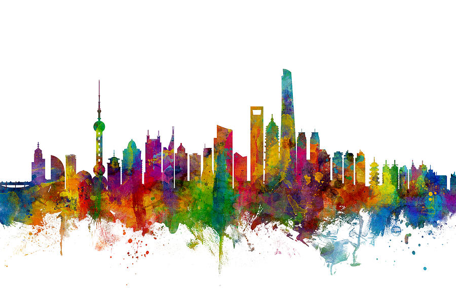 Shanghai China Skyline #1 Digital Art by Michael Tompsett