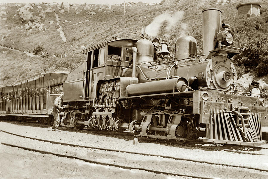 Mount Tamalpais Photograph -  Shay locomotive #7 Mount Tamalpais circa 1910 #2 by Monterey County Historical Society