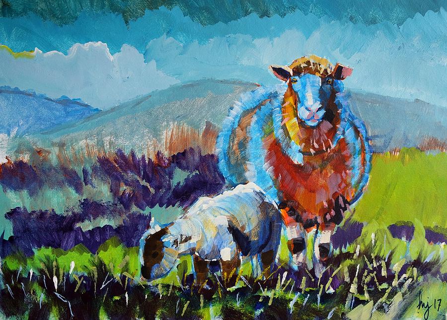 Sheep and lamb painting #2 Painting by Mike Jory