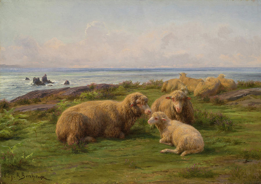 Rosa Bonheur Painting - Sheep by the Sea #1 by Rosa Bonheur