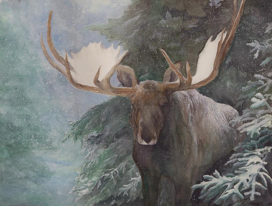 Bull Moose Painting - Sheltered By The Forest #1 by Nonie Wideman