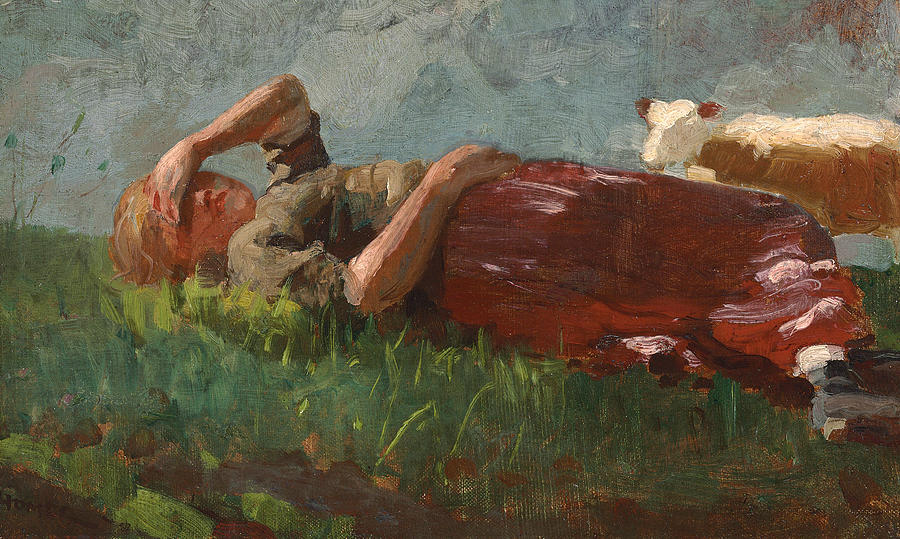 Shepherd Girl Resting Painting by Winslow Homer