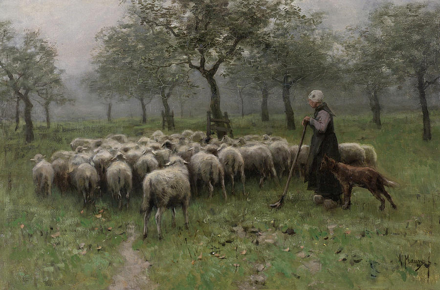 Shepherdess with a Flock of Sheep #2 Painting by Anton Mauve