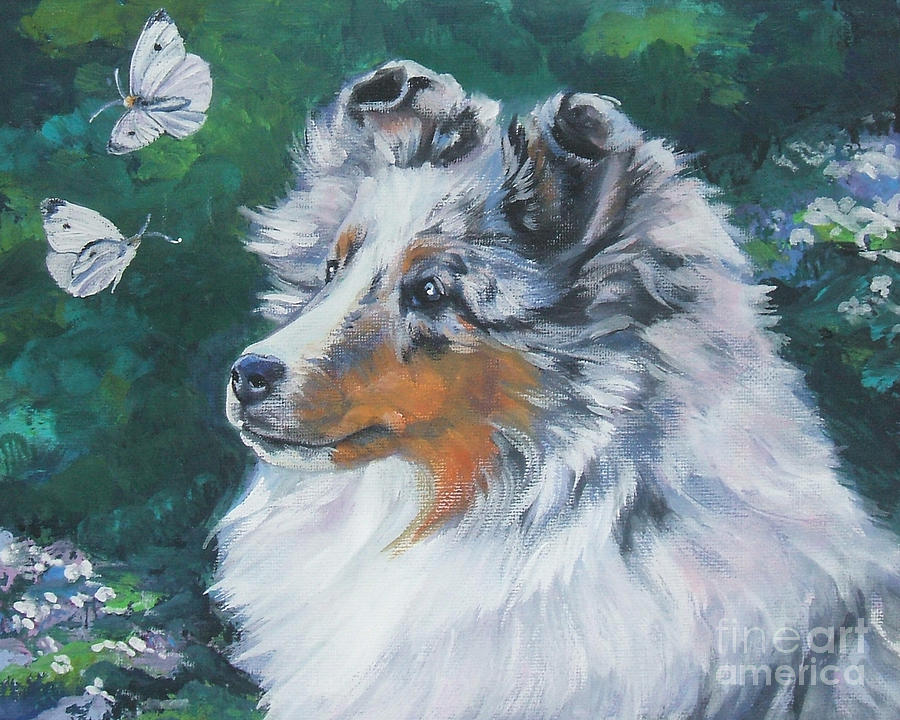 Butterfly Painting - Shetland Sheepdog #1 by Lee Ann Shepard