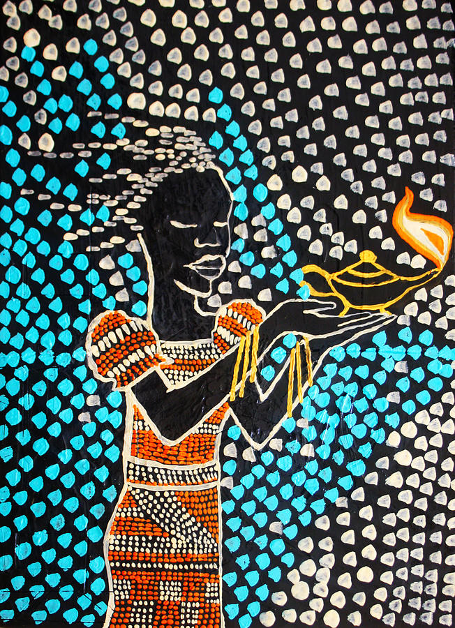 Paradise Painting - Shilluk South Sudanese Wise Virgin #1 by Gloria Ssali