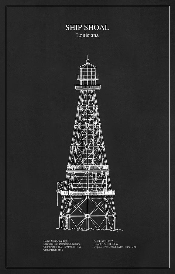 Architecture Digital Art - Ship Shoal Lighthouse - Louisiana - blueprint drawing #1 by SP JE Art