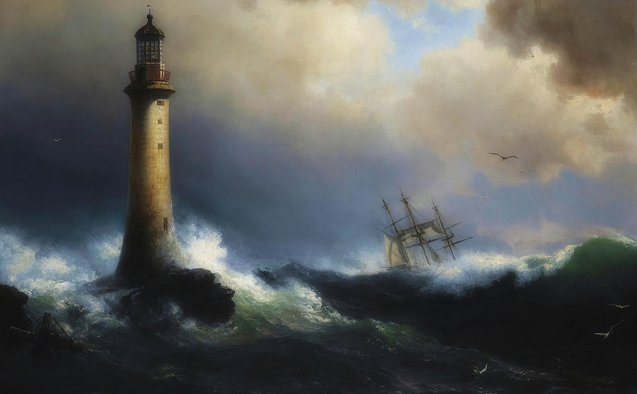 Shipping Off The Eddystone Lighthouse #1 Painting by Mountain Dreams