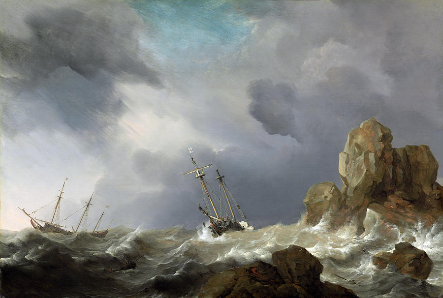  Ships in a Gale #1 Painting by Willem van de Velde the Younger