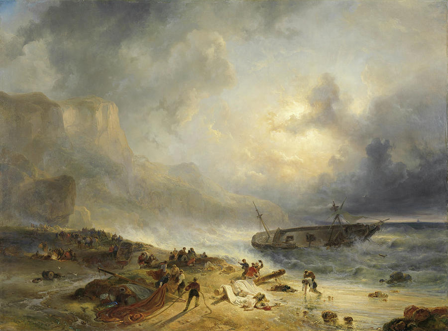 Shipwreck off a Rocky Coast  #1 Painting by Wijnand Nuijen