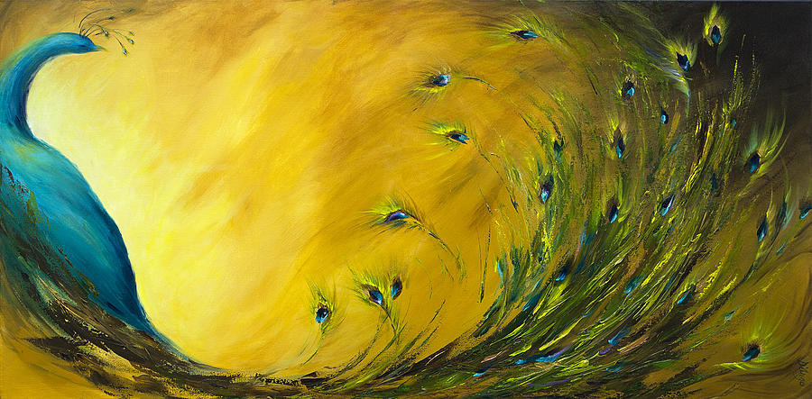 Peacock Painting - Show-Off 2 Horizontal Peacock #1 by Dina Dargo