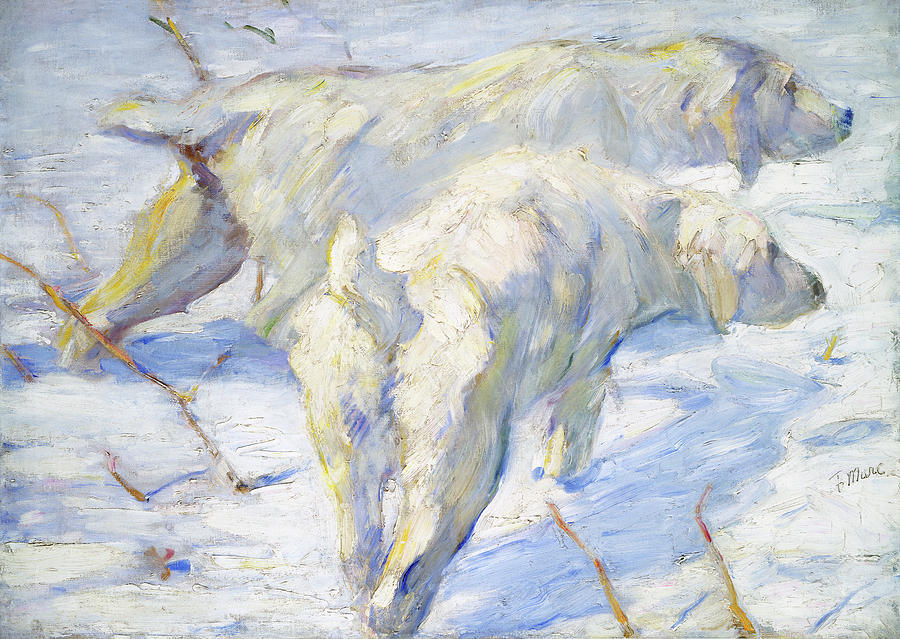 Siberian Dogs in the Snow #1 Painting by Franz Marc