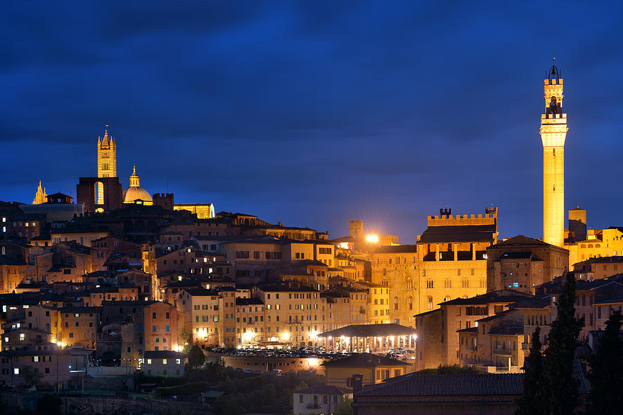 Siena evening with bell tower #1 Photograph by Songquan Deng