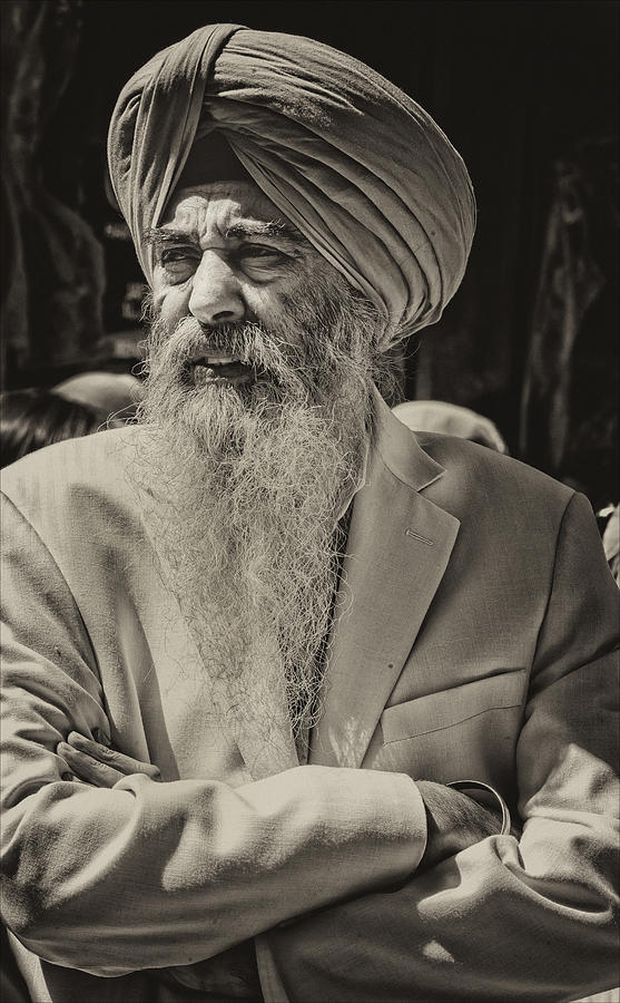 Black And White Photograph - Sikh Parade NYC 2015 Elderly Sikh #1 by Robert Ullmann