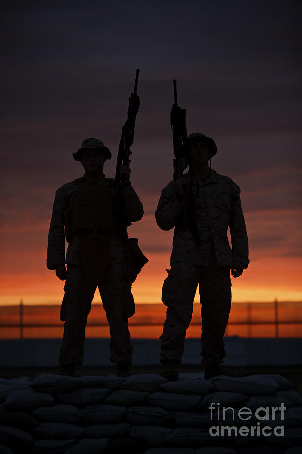 Silhouette Of U.s Marines On A Bunker #1 Photograph by Terry Moore