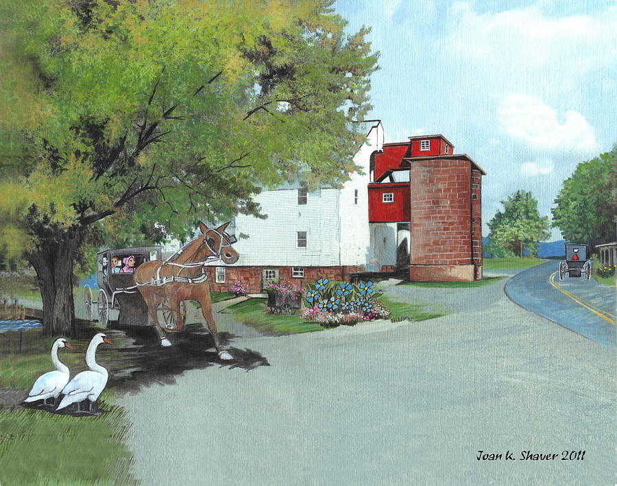 Swan Painting - Silver Lake Mill-Shenandoah Valley #1 by Joan Shaver