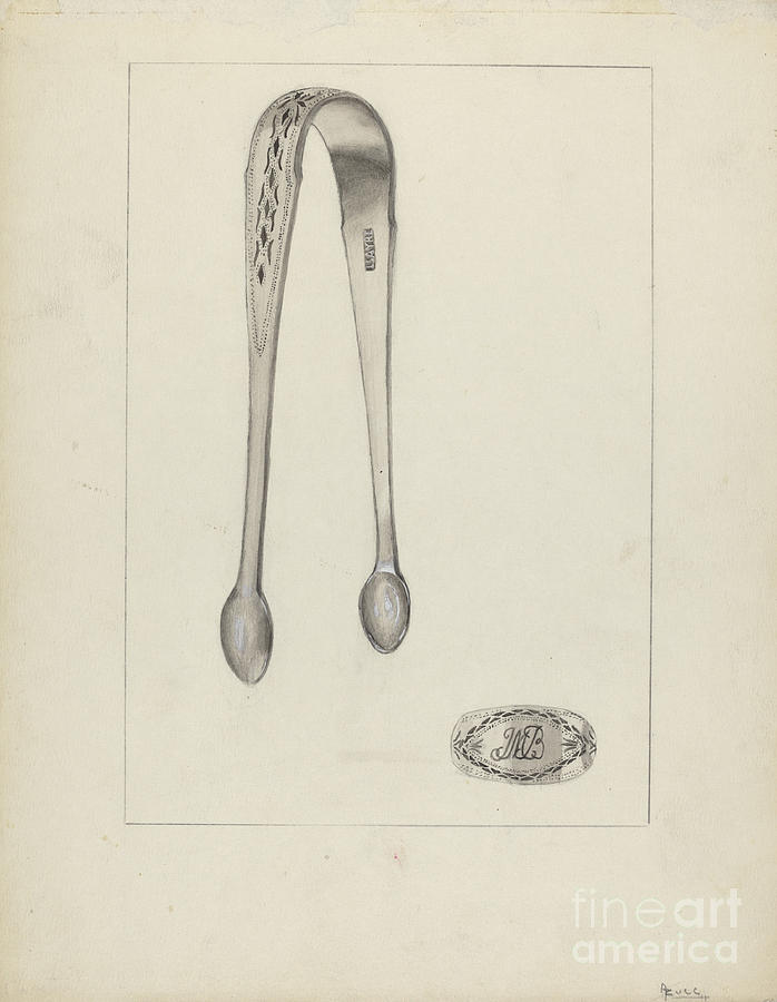 Silver Sugar Tongs #1 Drawing by Anthony Zuccarello