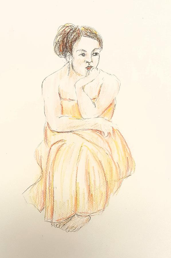 Sitting girl #1 Drawing by Hae Kim