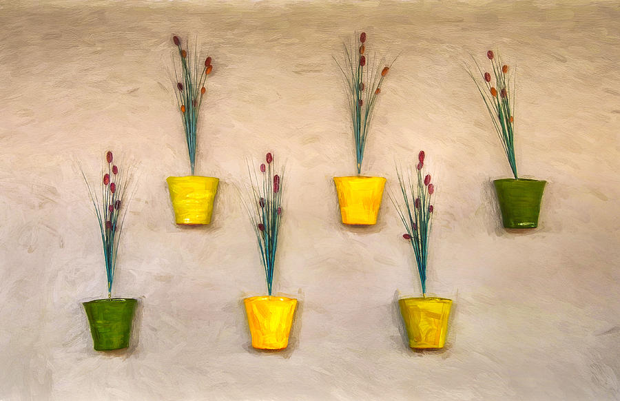 Six Flower Pots On The Wall Photograph
