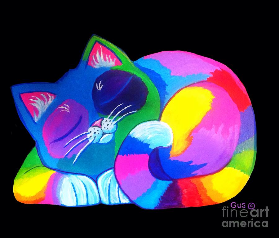 Sleepy Colorful Cat #3 Painting by Nick Gustafson