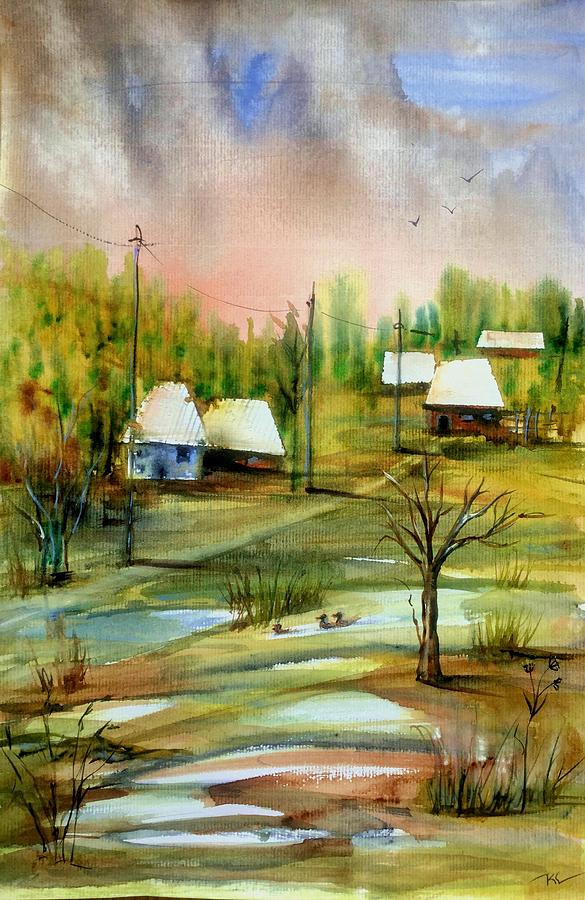 Sleepy village #1 Painting by Katerina Kovatcheva