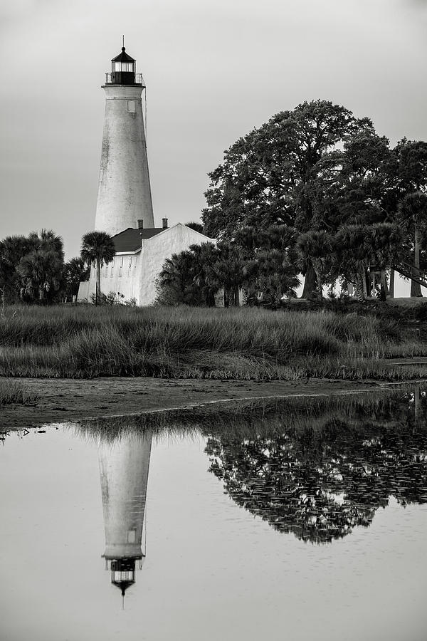 Smoky Morning at St. Marks Lighthouse, St. Marks Wildlife Refuge #1 Photograph by Dawna Moore Photography