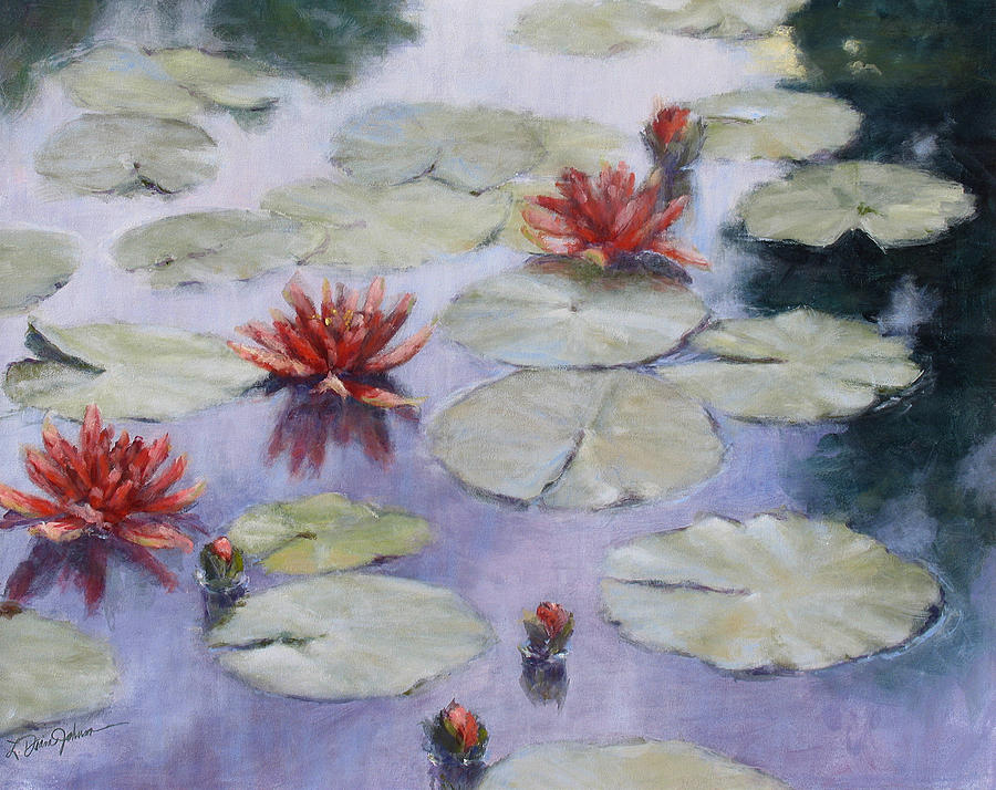 Smooth Sailing - Lilies In Monets Garden Painting by L Diane Johnson