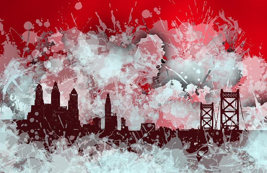Philadelphia Digital Art - Smudge Philadelphia skyline. Red by Alberto RuiZ