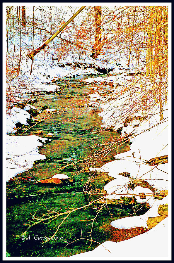 Snow Covered Stream Banks Digital Art #1 Digital Art by A Macarthur Gurmankin