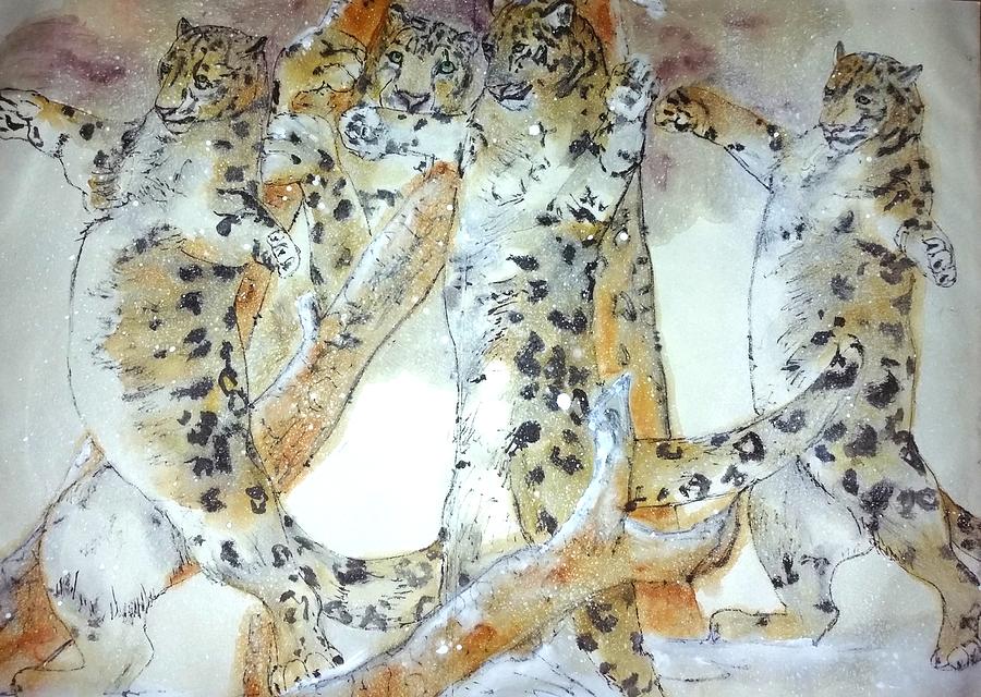 Snow leopard and snow monkey album #1 Painting by Debbi Saccomanno Chan