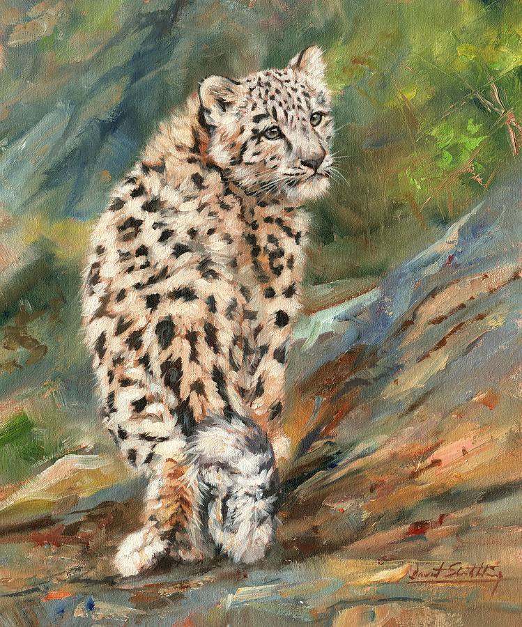 Animal Painting - Snow Leopard Cub #1 by David Stribbling