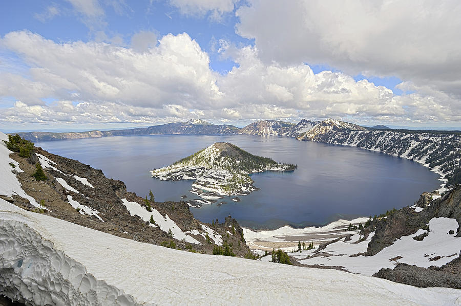 Snow on Crater Lake HDR #1 Photograph by Harold Piskiel