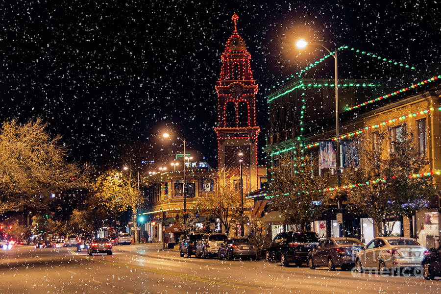 Snow on the Plaza Lights Photograph by Carolyn Fox