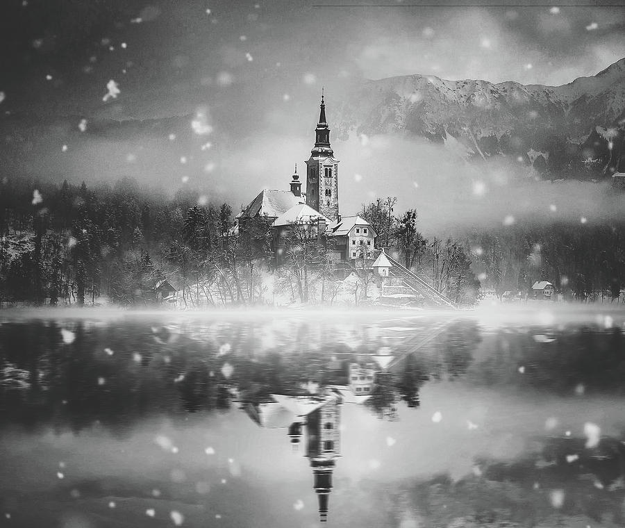 Snowing Over Lake Bled #1 Photograph by Mountain Dreams