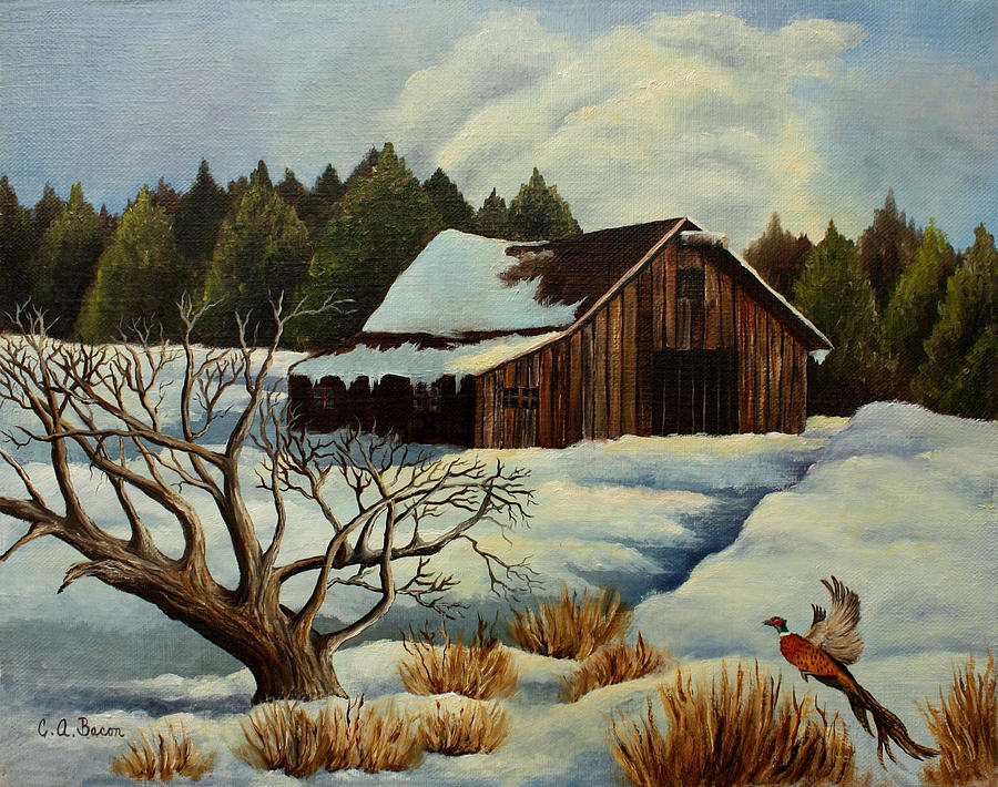 Snowy Morning Walk Painting by Charlotte Bacon