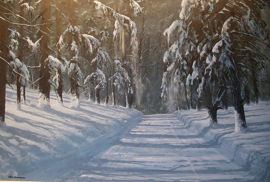 Winter Painting - Snowy Road #1 by Ken Ahlering