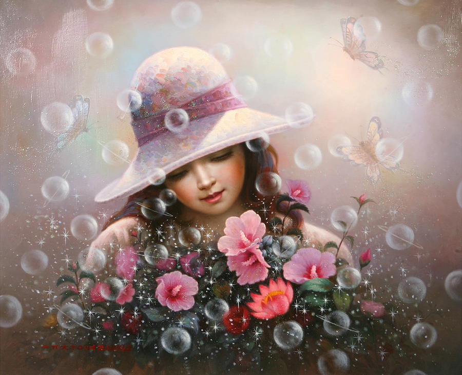 Soap Bubble Girl - Rose Sharon Of Song Painting by Yoo Choong Yeul